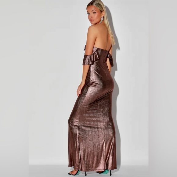Lulus One Another Dark Pink Metallic Off-the-Shoulder Maxi Dress Size XS NWT - Picture 8 of 9